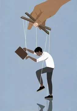Hand controlling businessman puppet on strings Stock Illustration