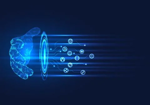 Hand controlling smart technology networks Today's technology allows people.. イラスト素材