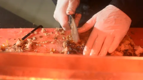 Hand Cooked piece of Meat  Chef Accompanying Modern Cuisine, Exclusive Recipe. C 스톡 동영상 163079331