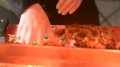 Hand Cooked piece of Meat  Chef Accompanying Modern Cuisine, Exclusive Recipe. C Видео 163079332