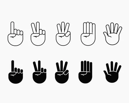 Hand Counting Gestures from One to Five Icons Set Stock Illustration