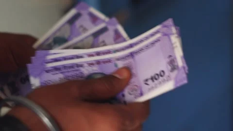 Hand Counting Indian Rupee Notes Close-Up Financial Concept Stock Footage 333069980