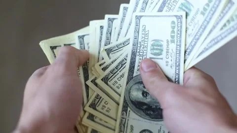 Hand counting US dollar papers. Closeup of Man employee hands counting dollar Stock-Footage 336261230