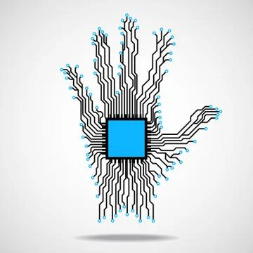 Hand. Cpu. Circuit board Stock Illustration