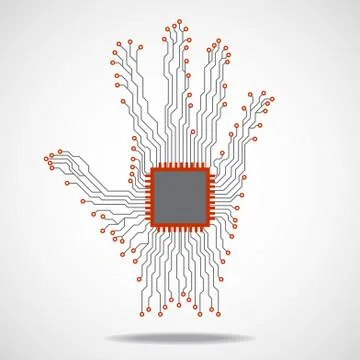 Hand. Cpu. Circuit board Stock Illustration
