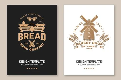 Hand crafted bread, bakery shop flyer, brochure, banner, poster. Vector Design Stock Illustration