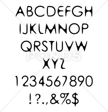Hand crafted retro font alphabet scratch gothic with warm of the human hand Stock Illustration