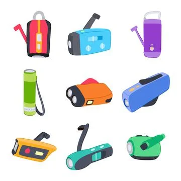 Hand crank flashlight set cartoon vector illustration Illustrazione stock
