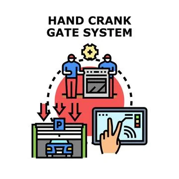 Hand crank gate system automating parking access control 스톡 일러스트