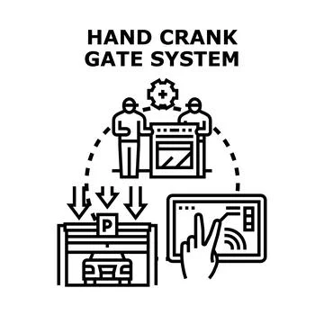 Hand crank gate system automating parking access control Stock Illustration