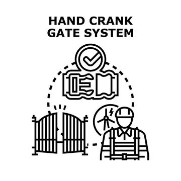 Hand crank gate system operating mechanism concept Stock Illustration