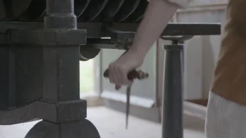 Hand-Crank Printing Press at work - 18th / 19th Century. 122 Stock Footage 80266158