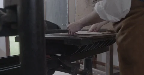 Hand-Crank Printing Press at work - 18th / 19th Century. 031 Stock Footage 80353993