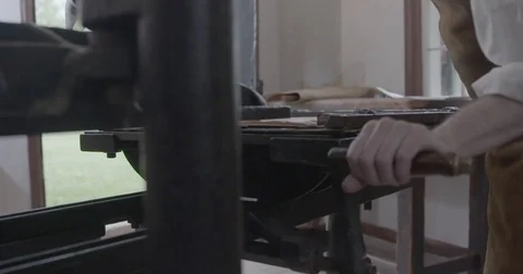 Hand-Crank Printing Press at work - 18th / 19th Century. 032 Stock Footage 80354399