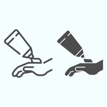 Hand cream line and solid icon. Spreading hand cream on the hand vector Stock Illustration