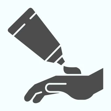 Hand cream solid icon. Spreading hand cream on the hand vector illustration Stock Illustration