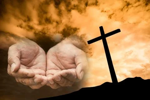 Hand with cross background Stock Photos