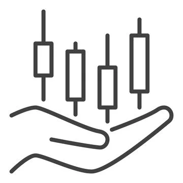 Hand with cryptocurrency candlestick graph vector thin line icon or design .. Stock Illustration