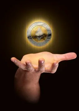 Hand With Cryptocurrency Hologram Stock Illustration