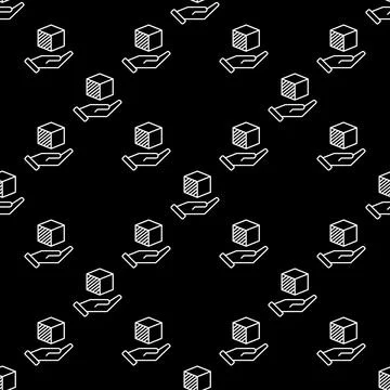 Hand with Cube vector Additive Manufacturing seamless pattern in thin line .. Stock Illustration