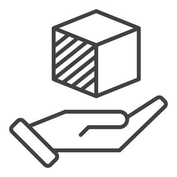 Hand with Cube vector Additive Manufacturing icon or sign in thin line style Stock Illustration