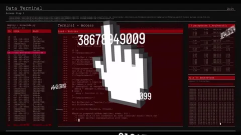 Hand cursor and numbers animation over data terminal access screen Stock Footage 305621922
