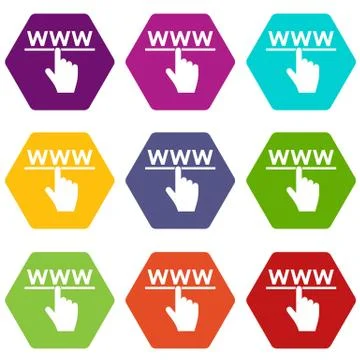 Hand cursor and website icon set color hexahedron Ilustração Stock