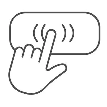 Hand cursor on button, hand pointer, clicking thin line icon, electronics Stock Illustration