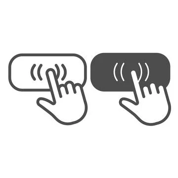 Hand cursor on button, hand pointer, clicking line and solid icon, electronics Stock Illustration