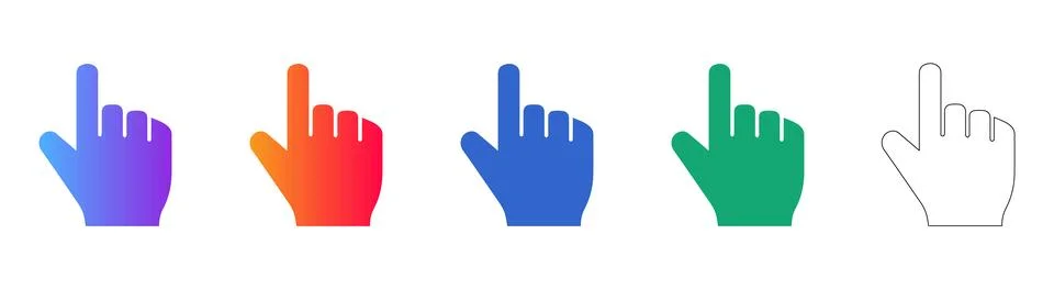 Hand Cursor Click Icon Set in Vibrant Gradient and Outline Illustrazione stock