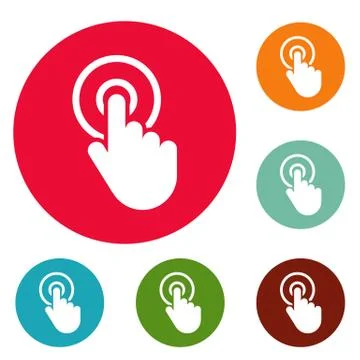 Hand cursor click icons circle set Stock Illustration