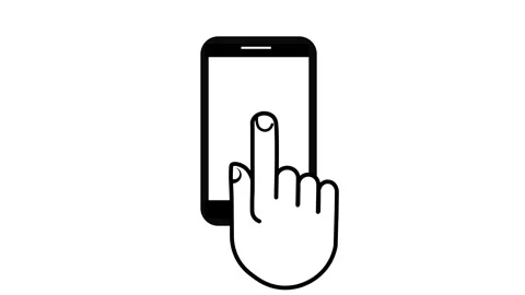 Hand Cursor Click on Mobile Phone Icon Animation isolated on white Background Stock Footage 304773982