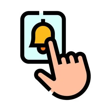 Hand cursor clicking bell notification icon for alert Stock Illustration