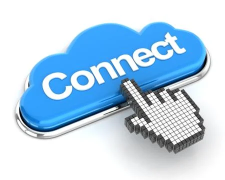 Hand cursor clicking a cloud shaped connect button, 3d render Stock Illustration