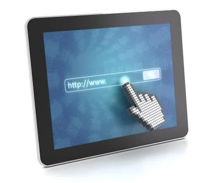 Hand cursor clicking a digital tablet with Internet address Stock-Illustration