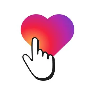 Hand cursor clicking on a heart shape. Heart with smooth color gradient Stock Illustration