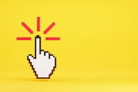Hand cursor clicking isolated on yellow background with copy space. 3d illust イラスト素材