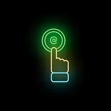 Hand cursor clicking neon email button sending message 库存插图