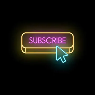 Hand cursor clicking neon subscribe button online Stock-Illustration