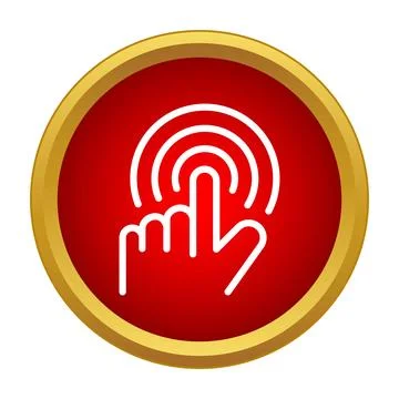 Hand cursor clicking on red button icon interface イラスト素材