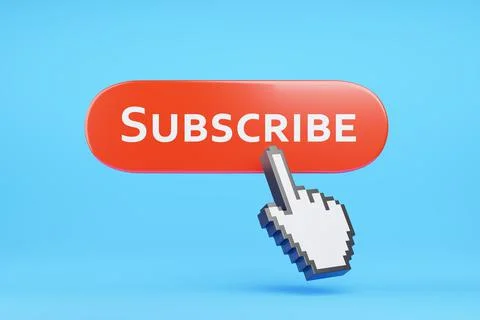 Hand cursor clicking on a subscribe button. 3d illustration. Stock Illustration