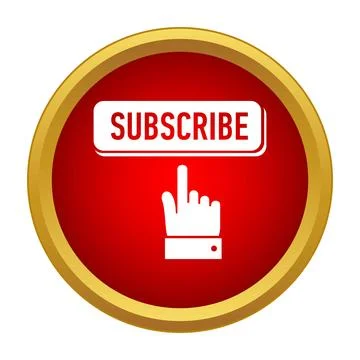 Hand cursor clicking subscribe button on red icon Stock Illustration