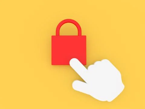 Hand cursor clicks on the padlock . Stock Illustration