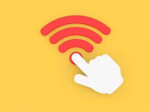 Hand cursor clicks on the wi-fi sign. Stock Illustration