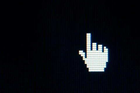 Hand cursor on computer black screen Foto stock