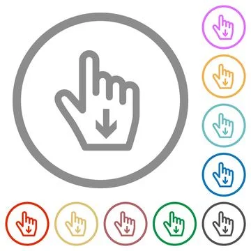 Hand cursor down outline flat icons with outlines Stock Illustration