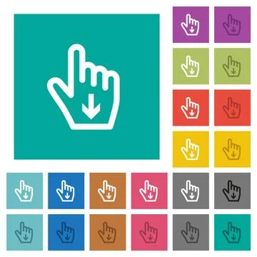 Hand cursor down outline square flat multi colored icons Stock Illustration
