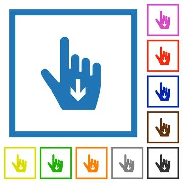 Hand cursor down solid flat framed icons Illustrazione stock
