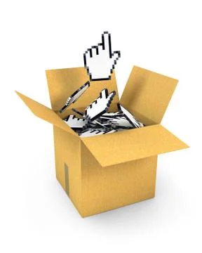 Hand cursor flies from box of cursors Stock Illustration
