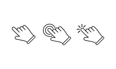 Hand cursor, hand clicks or mouse pointer icons set on isolated white backgro Stock Illustration